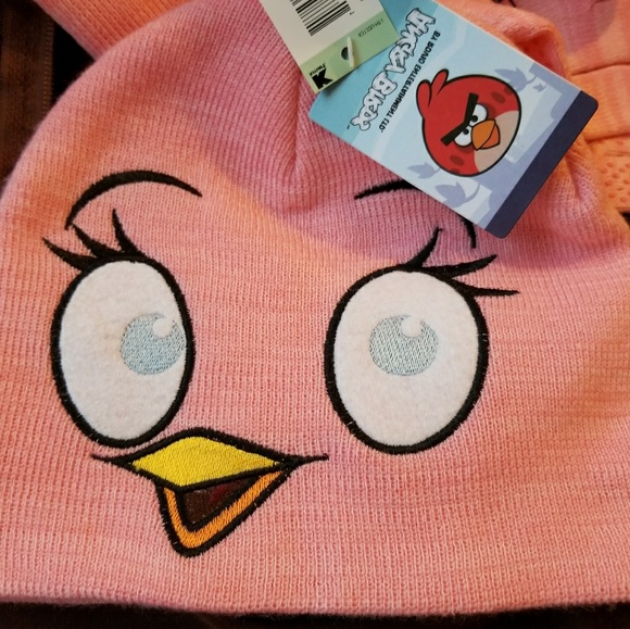 NWT - Pink Angry Birds knit cap and gloves set. - Picture 3 of 4